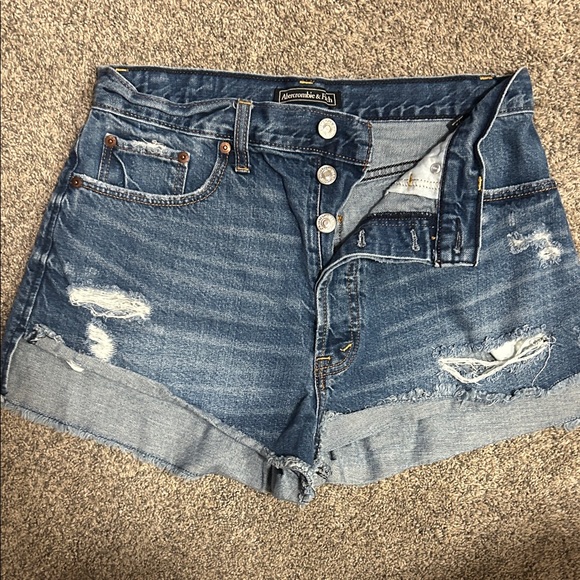 Abercrombie & Fitch Dark Blue Distressed Jean Shorts - Picture 3 of 4